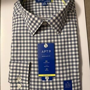 Apt. 9 Men's Gray and White Plaid Dress Shirt